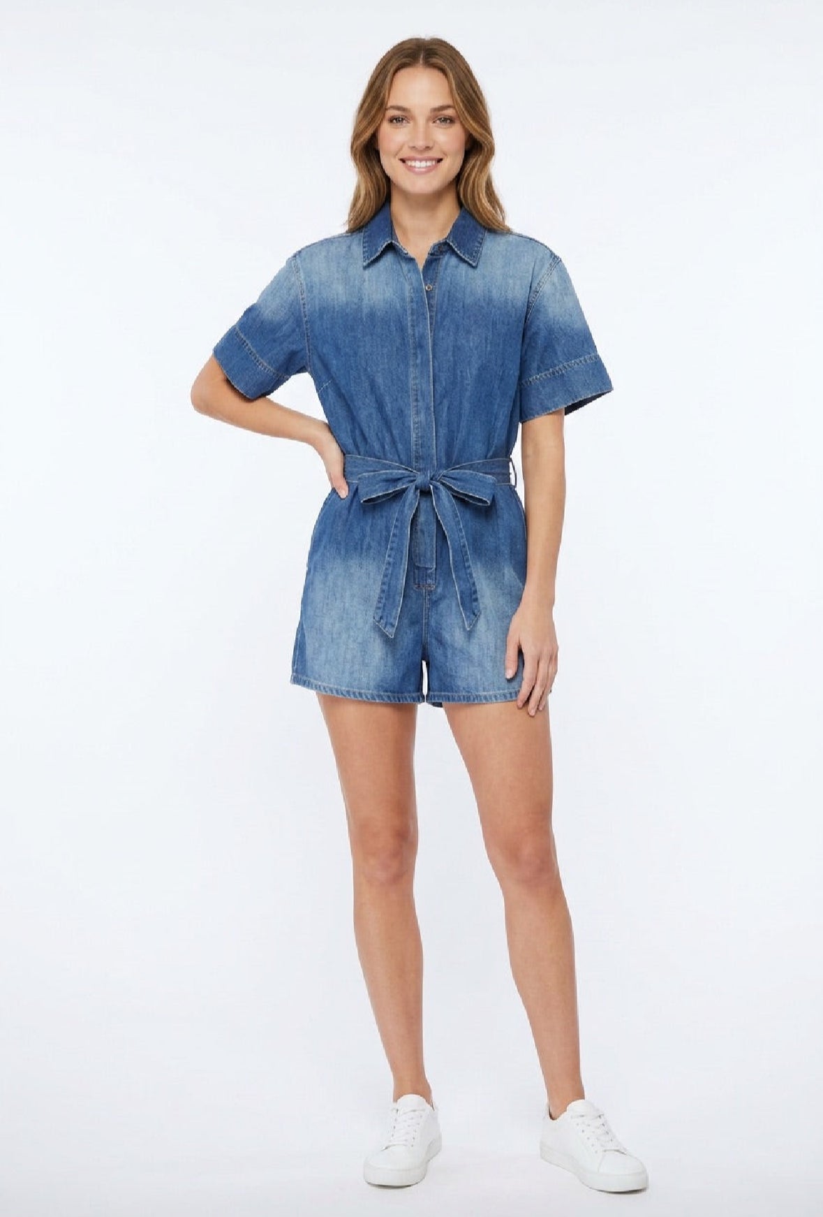 Bluivy denim belt button shirt romper