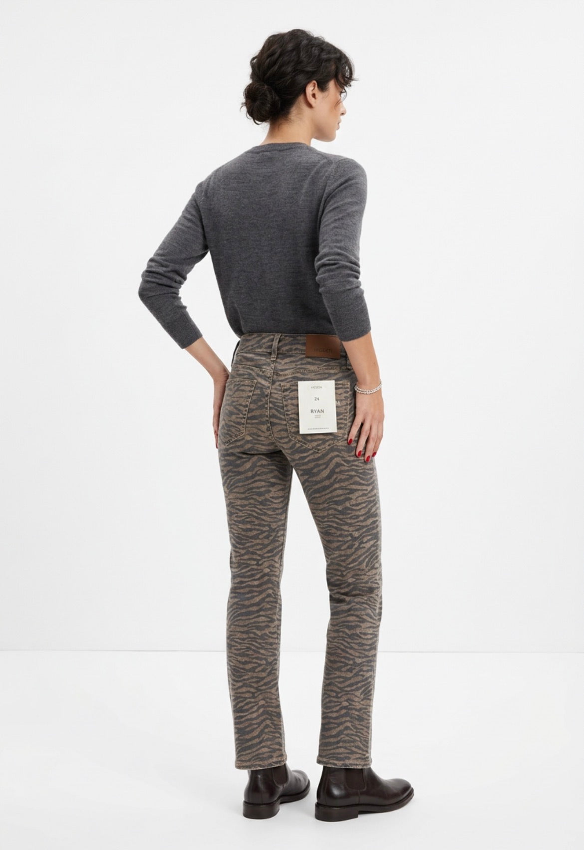 Tiger Print Low Rise Boot Cut Jeans