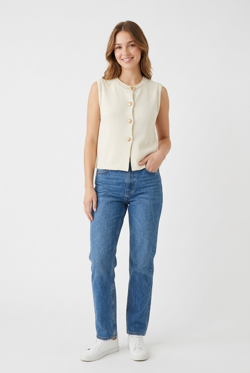 The Workshop golden sea shell button down knit cardigan vest
