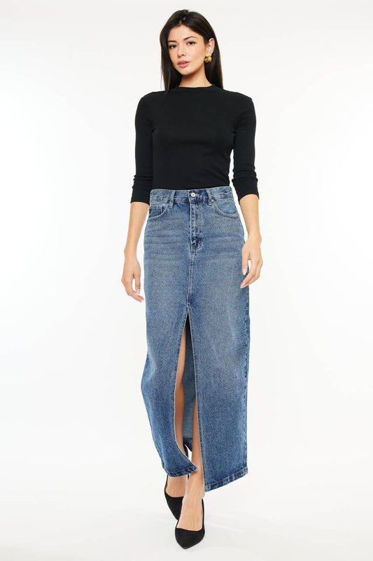 90'S DENIM MAXI SKIRT-KC7868M: MEDIUM / S