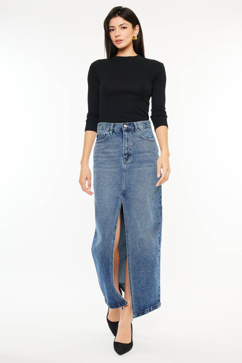 90'S DENIM MAXI SKIRT-KC7868M: MEDIUM / M