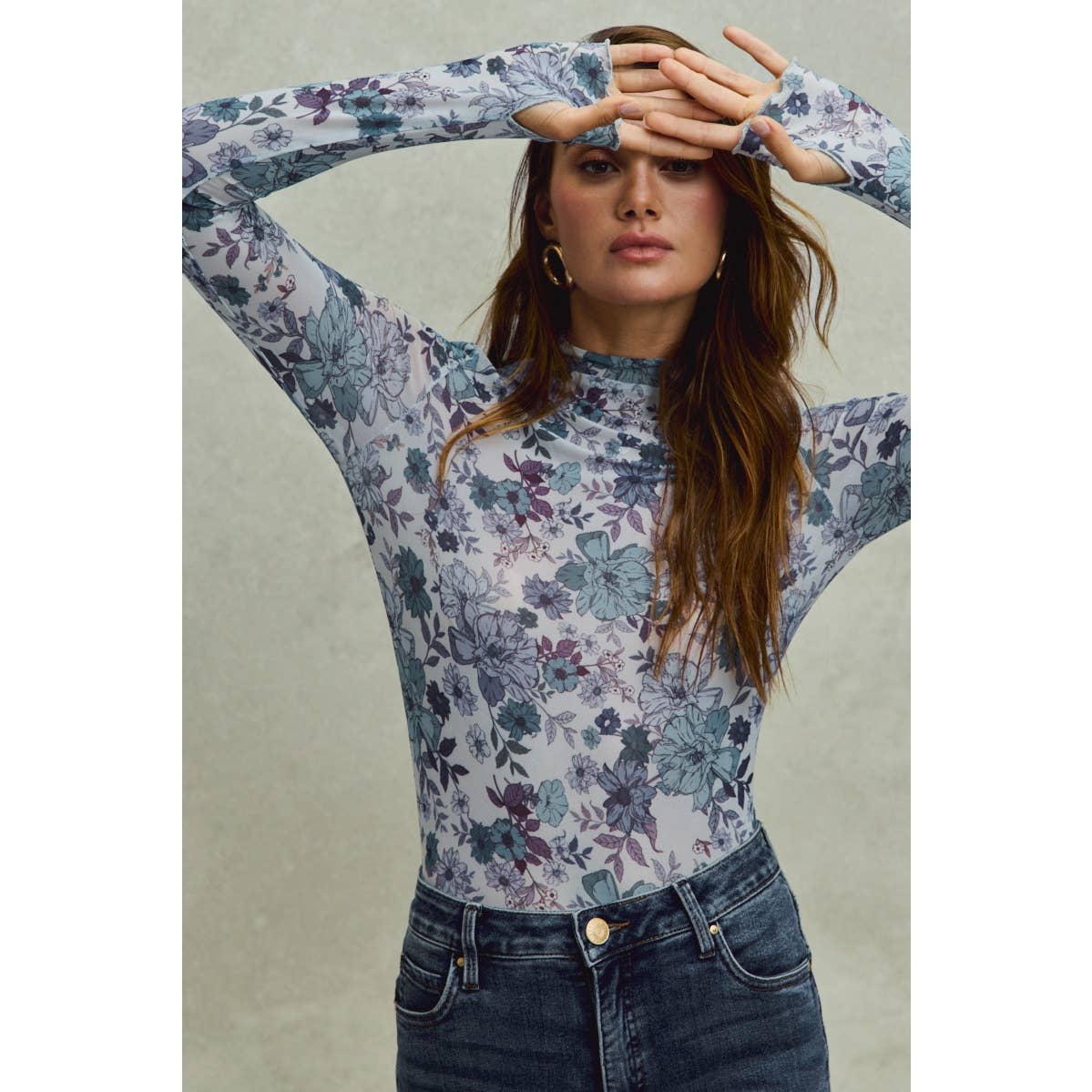 FLORAL MESH KNIT TOP: OLIVE THYME