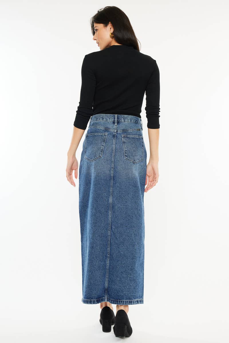 90'S DENIM MAXI SKIRT-KC7868M: MEDIUM / S