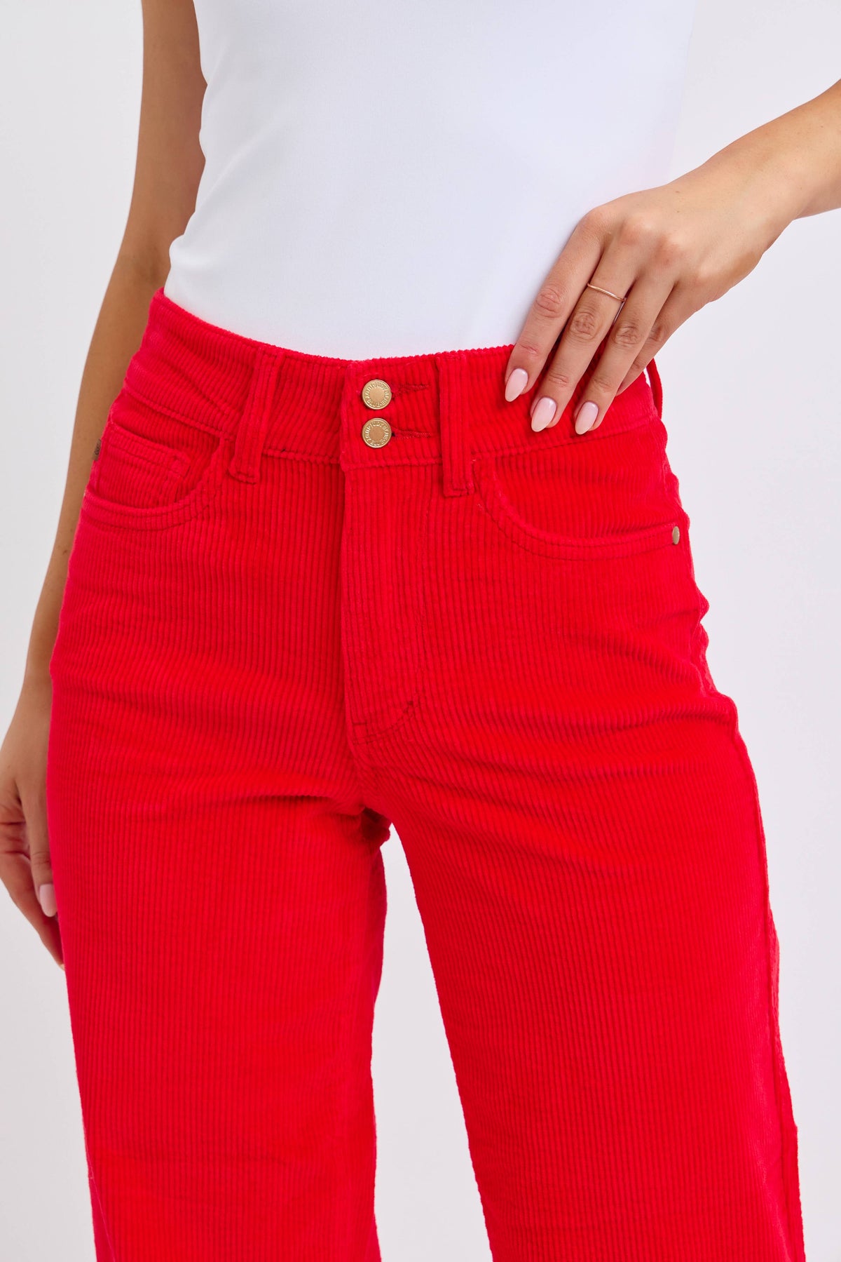High Waisted Corduroy Trouser : Ruby