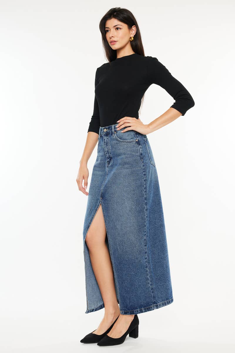 90'S DENIM MAXI SKIRT-KC7868M: MEDIUM / L