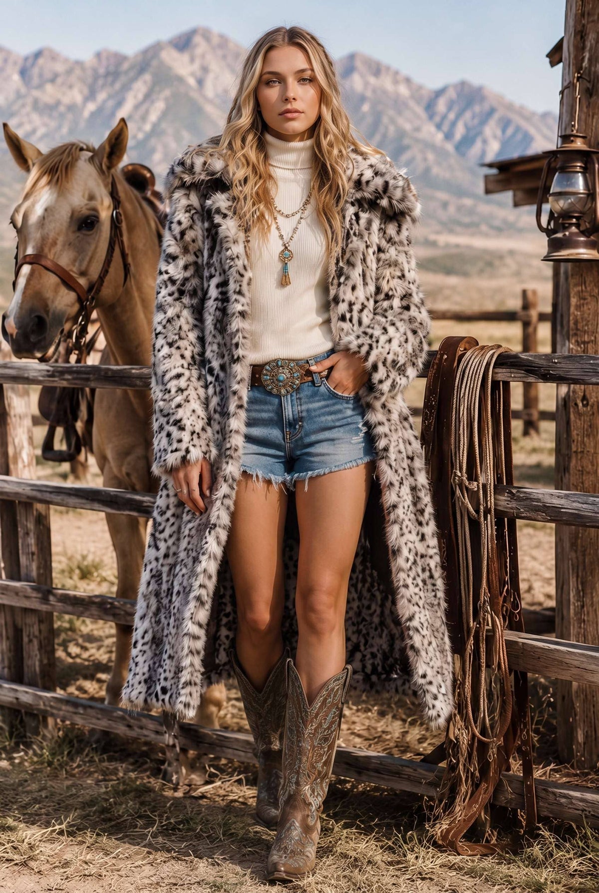 FAUX FUR COAT WITH A BOLD LEOPARD COAT: LEOPARD