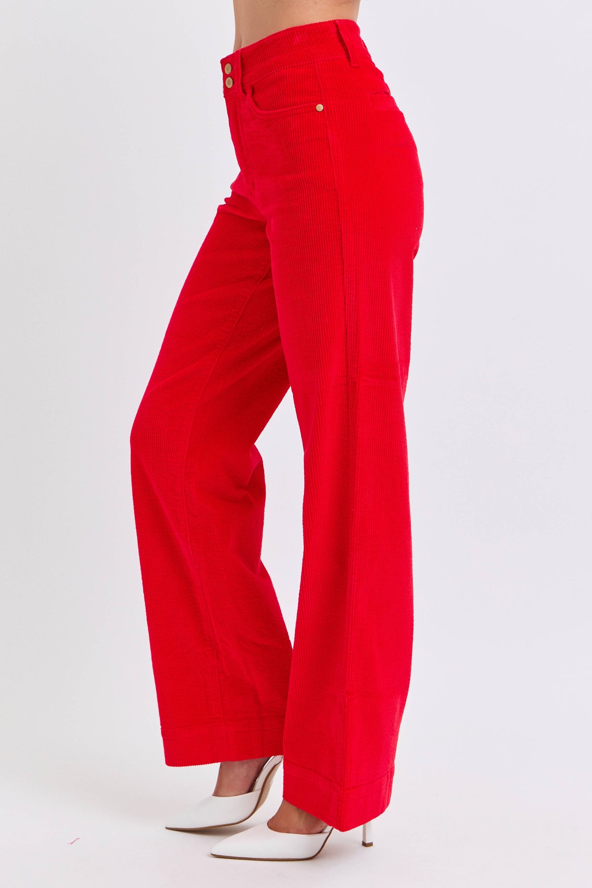 High Waisted Corduroy Trouser : Ruby