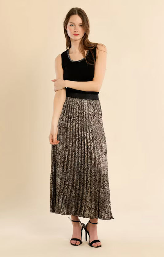 Golden black leopard woven skirt￼