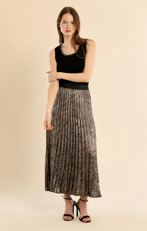 Golden black leopard woven skirt￼
