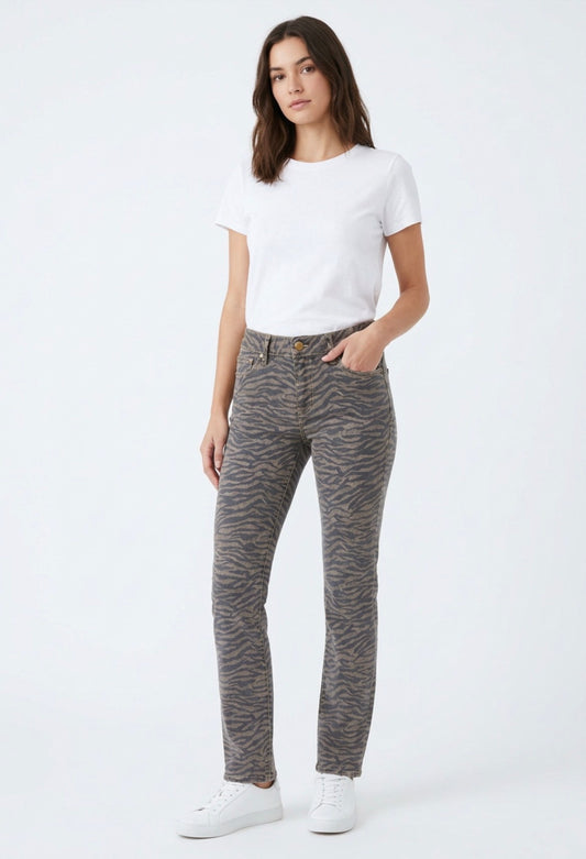 Tiger Print Low Rise Boot Cut Jeans