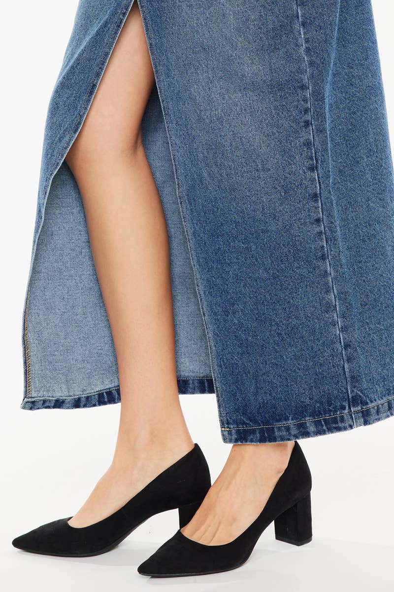 90'S DENIM MAXI SKIRT-KC7868M: MEDIUM / M