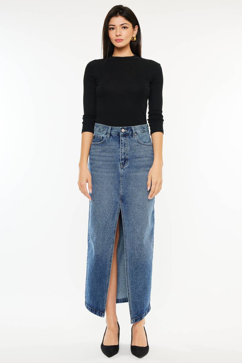 90'S DENIM MAXI SKIRT-KC7868M: MEDIUM / M