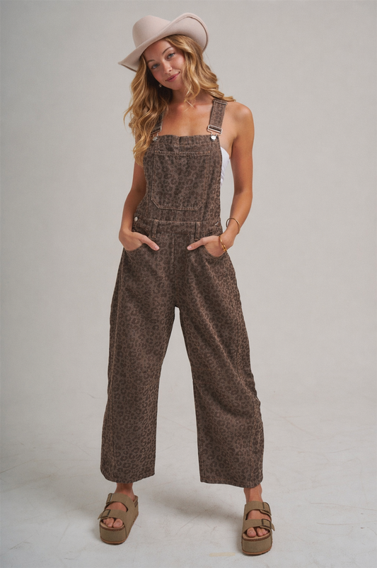 VINTAGE LEOPARD OVERALL JUMPSUIT - MOCHA