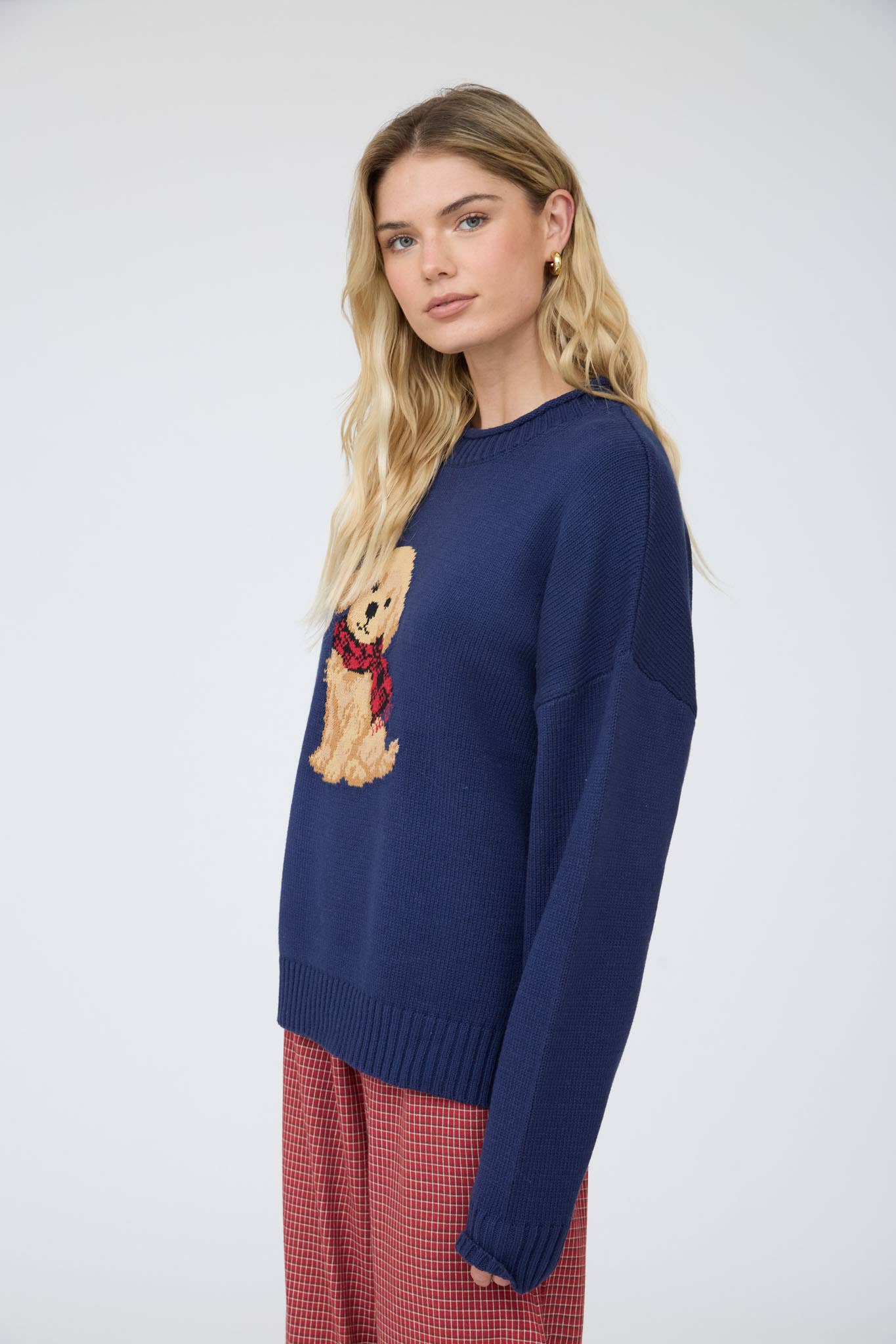 PUPPY CREW NECK RELAXED SWEATER: NAVY