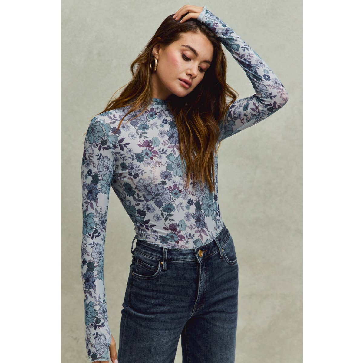 FLORAL MESH KNIT TOP: OLIVE THYME