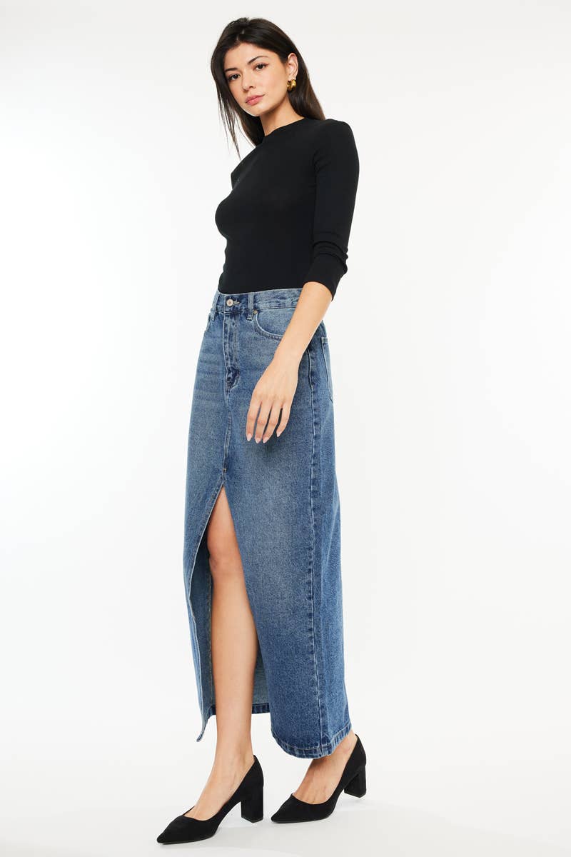 90'S DENIM MAXI SKIRT-KC7868M: MEDIUM / M